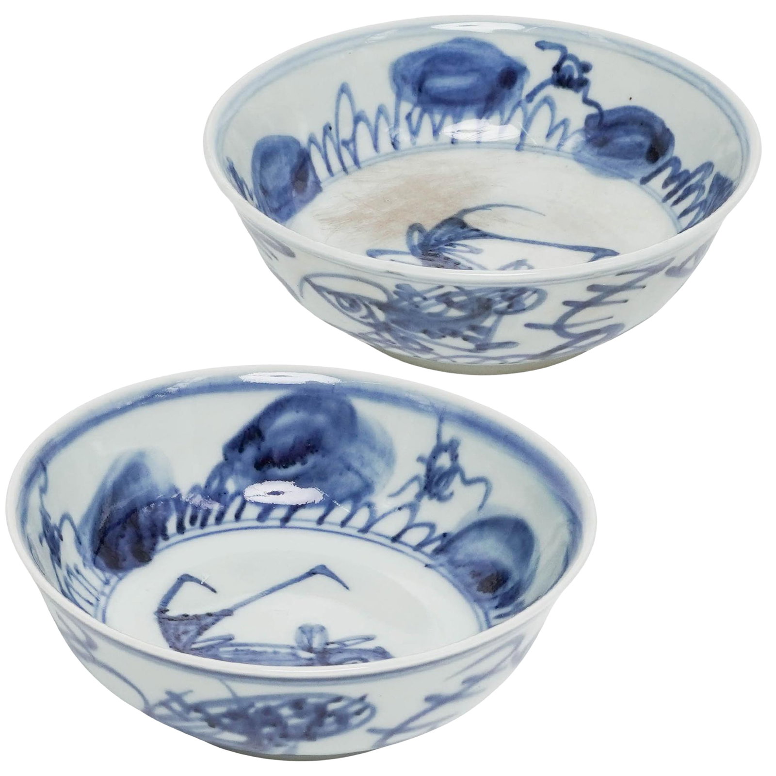 Pair Antique Chinese Porcelain Blue Underglaze Bowls (1 of 5)