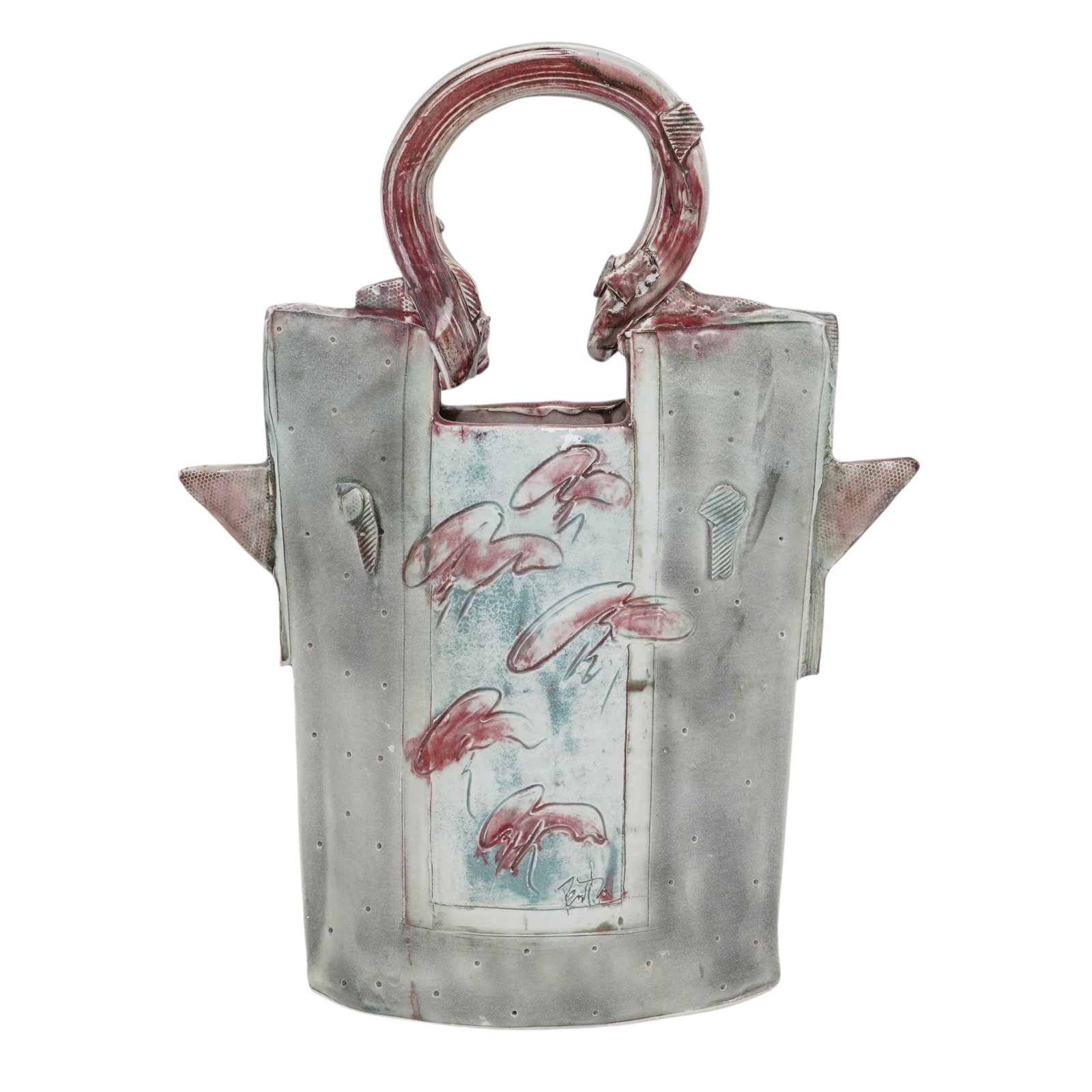 Signed Studio Pottery Ceramic Bag Vase - 3