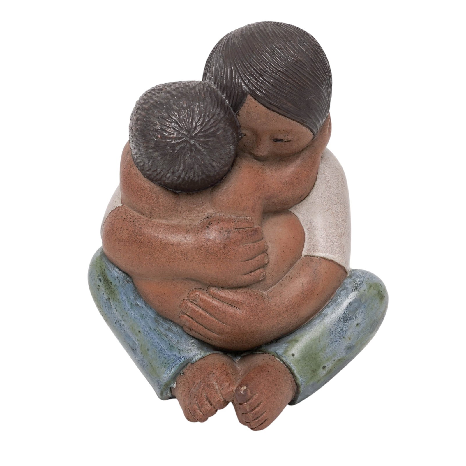 Noel Osheroff Ceramic Mother and Child Sculpture: Noel Osheroff Ceramic Mother and Child Sculpture Mid - Late 20th Century Mid-century modern studio artwork depicting a stylized maternal figure embracing a child. Typically made in ceramic with a wood