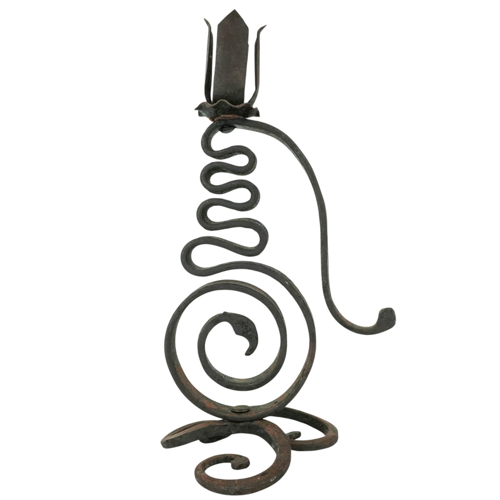 Rustic Wrought Iron Coiled-Stem Candlestick - 7