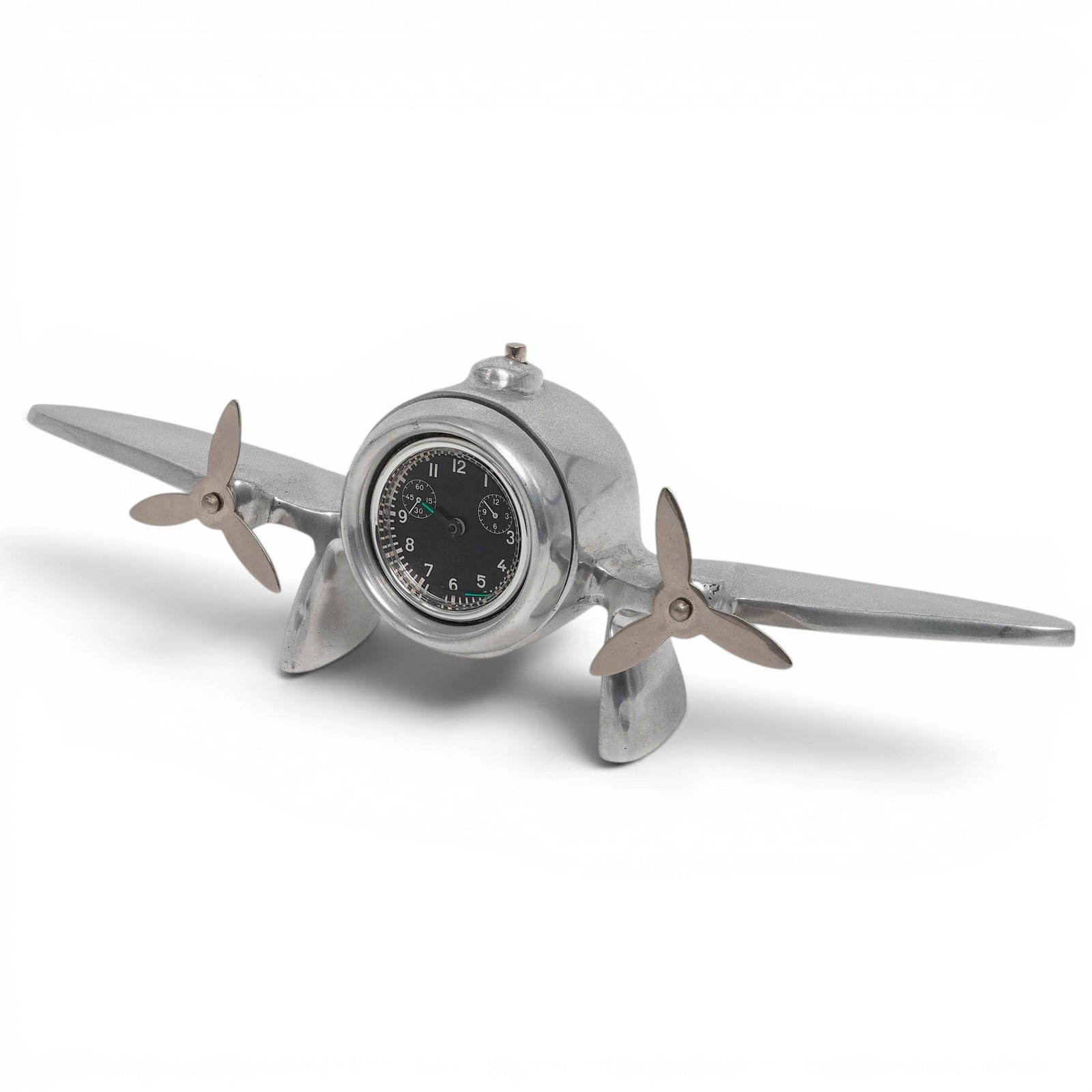Polished Aluminum Twin-Engine Airplane Desk Clock (1 of 11)