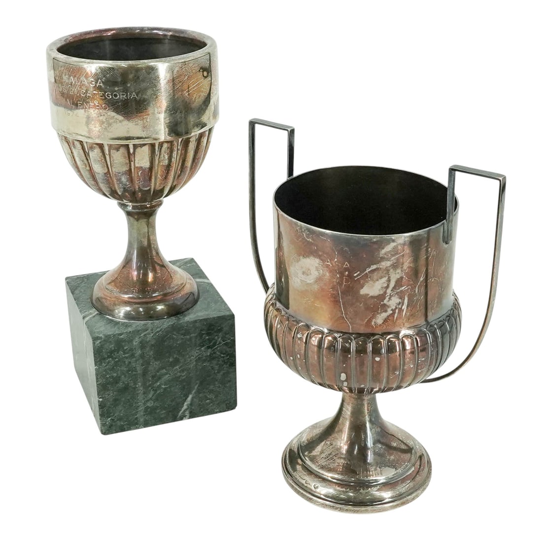 Pair Sterling Silver Engraved Trophy Cups - 2