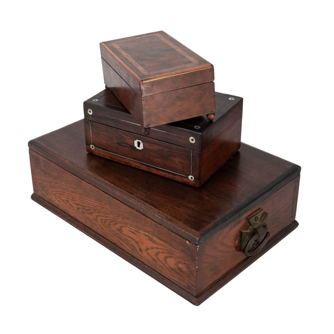 (3 pc) Antique Victorian Wooden Cigar Humidor Box, Cut Plug Tobacco Box, Cigarette Box (1 of 13)
