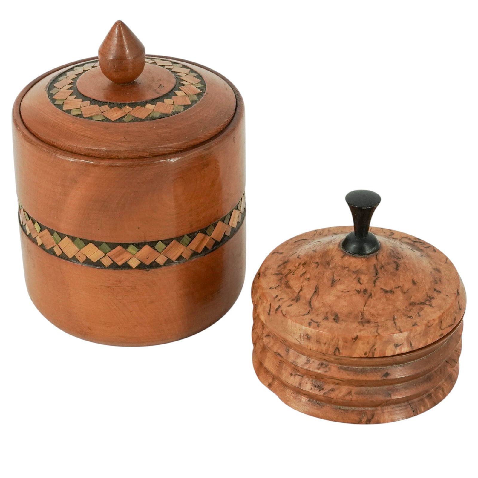 Pair Lidded Cylindrical Wooden Boxes (1 of 10)