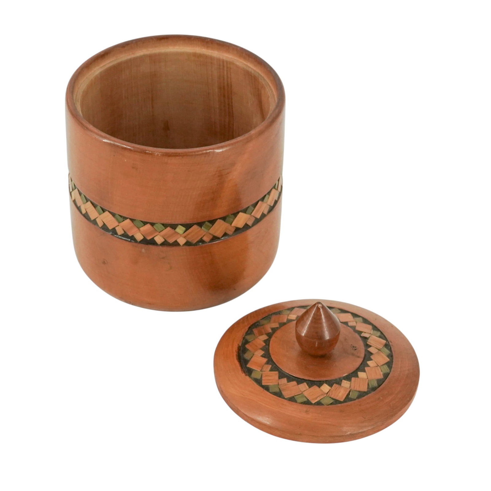 Pair Lidded Cylindrical Wooden Boxes - 5