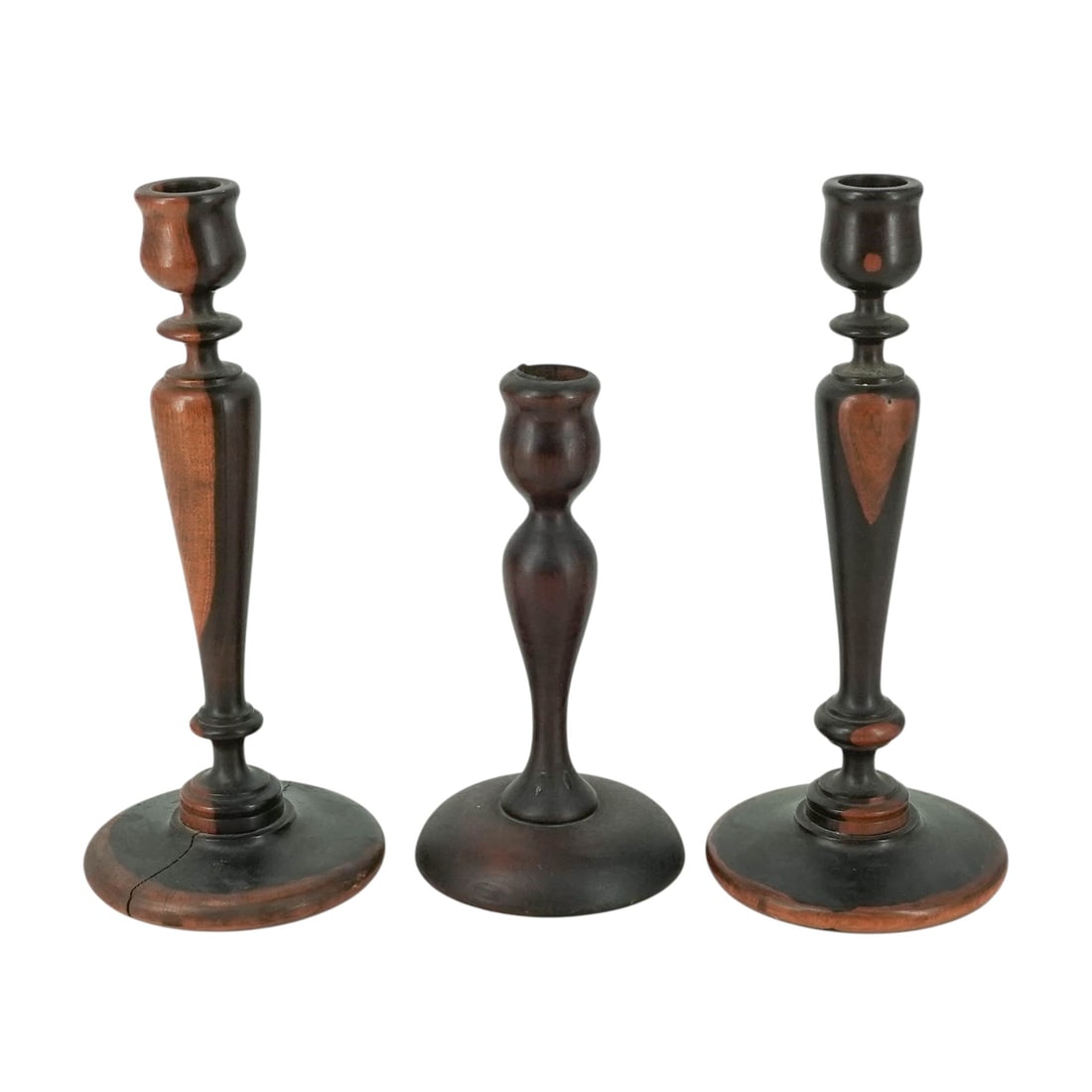 (3 pc) Mahogany Wood Turned Candlesticks (1 of 7)