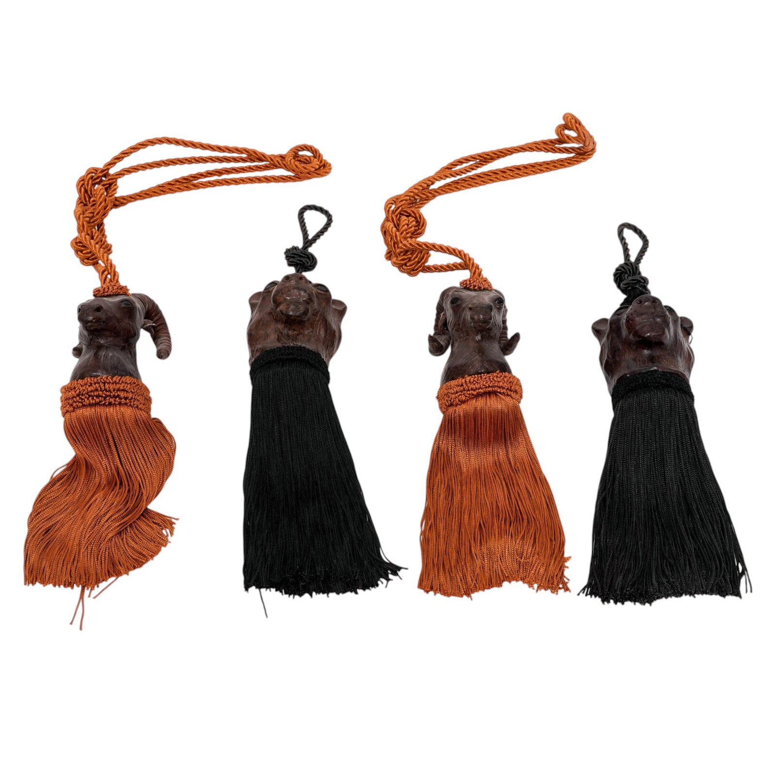 (4 pc) Ram and Bear Head Leather Wrapped Curtain Tieback Tassels (1 of 6)