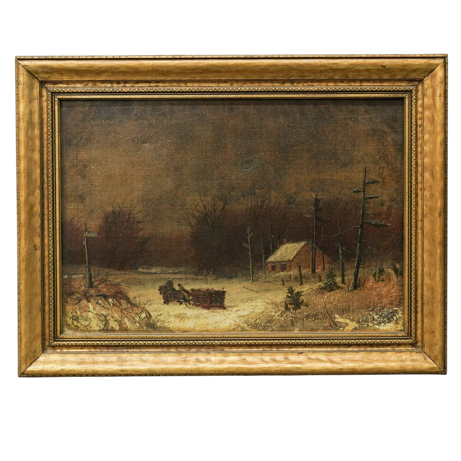 19th Cent. Oil On Canvas Winter Landscape Painting (1 of 7)