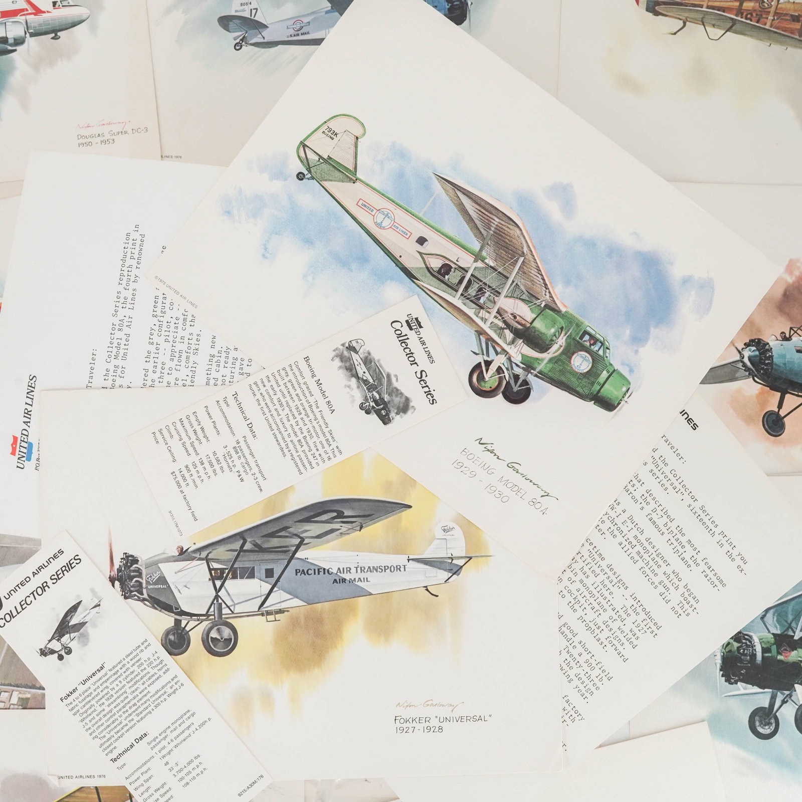 (43 Pc) Nixon Galloway United Airlines Portfolio Historic Aircraft Lithographic Prints (1 of 11)