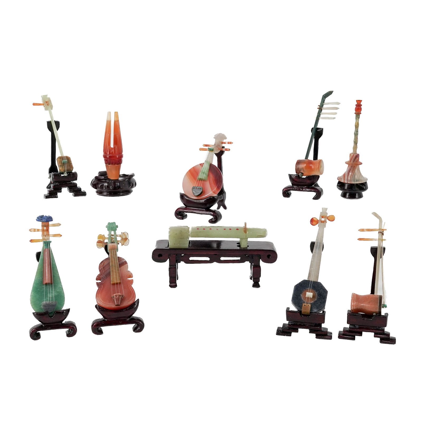 (10 Pc) Jade and Semi-Precious Stone Classical Chinese Instruments with Stands (1 of 19)