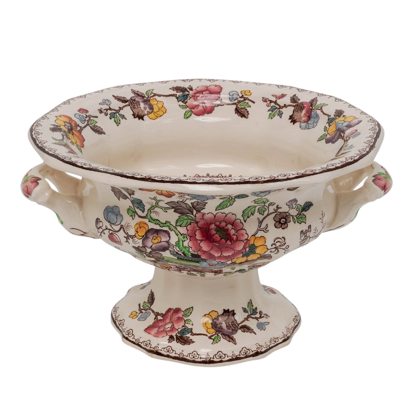 Mason's England "Nabob" Footed China Serving Bowl: Mason's England "Nabob" Footed China Serving Bowl 1930's, Staffordshire, England Fine English china serving bowl in Mason's celebrated "Nabob" pattern, featuring richly detailed decorative motifs and