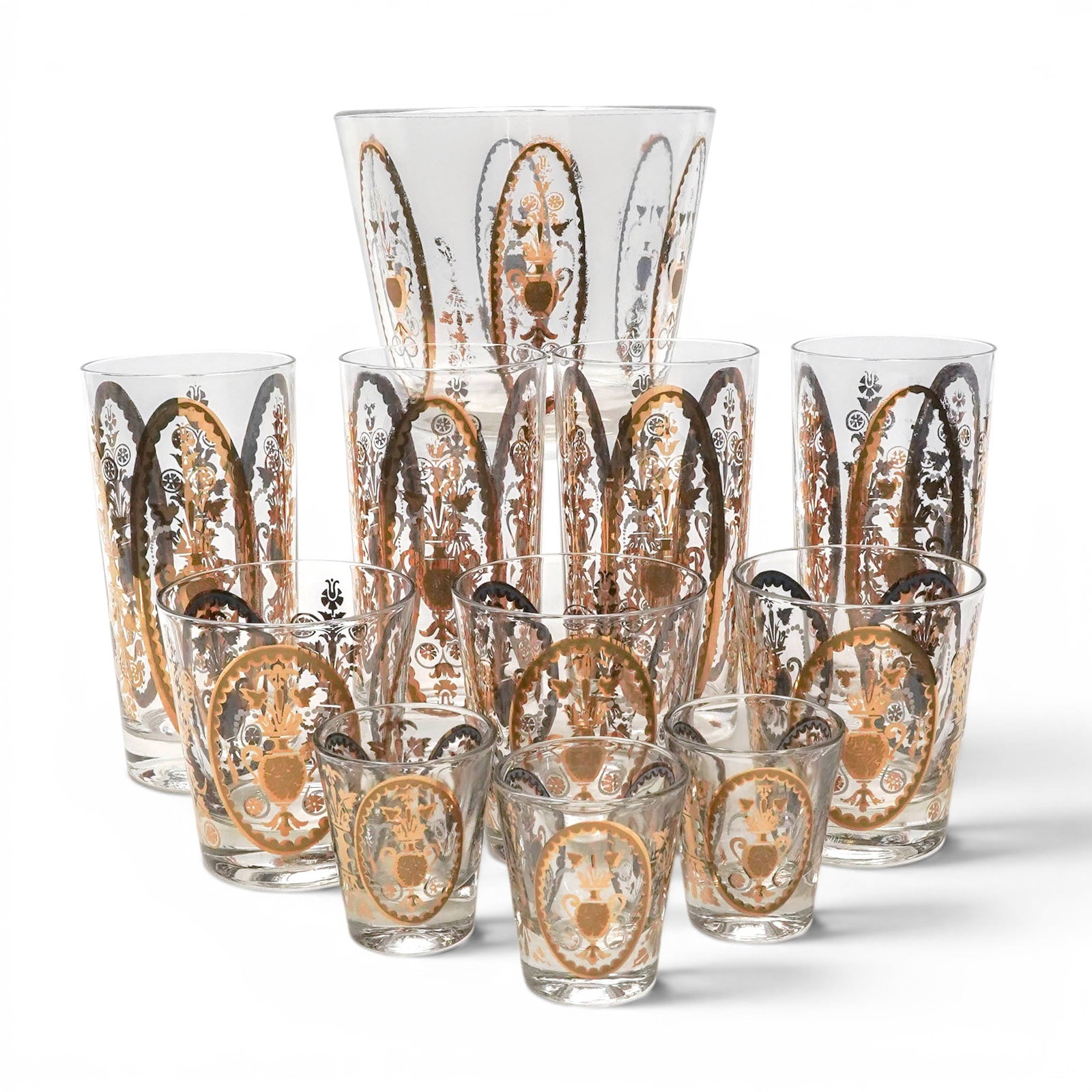 (17 pc) UTD Vintage 22 Kt Gold Glass Barware (1 of 10)