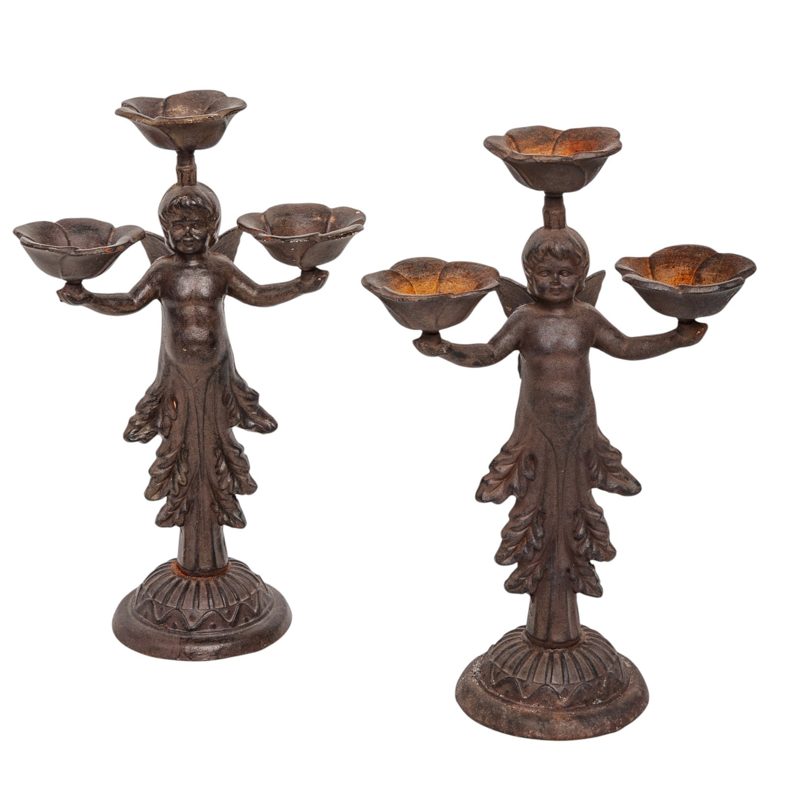 Pair Cast Iron Large Cherub Candelabras (1 of 11)
