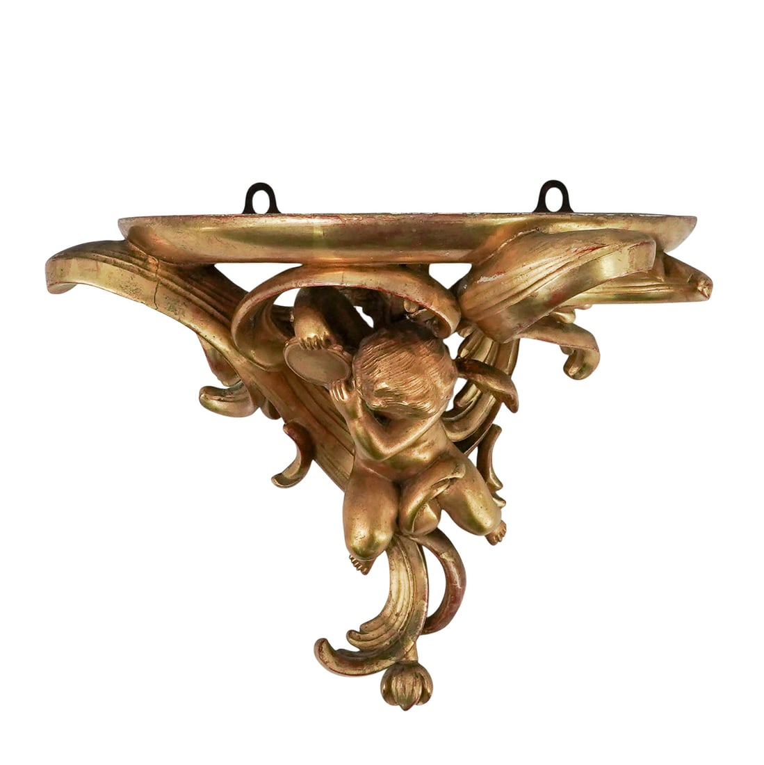 Antique French Louis XV Style Giltwood Cherub Tambourine Corbel (1 of 5)