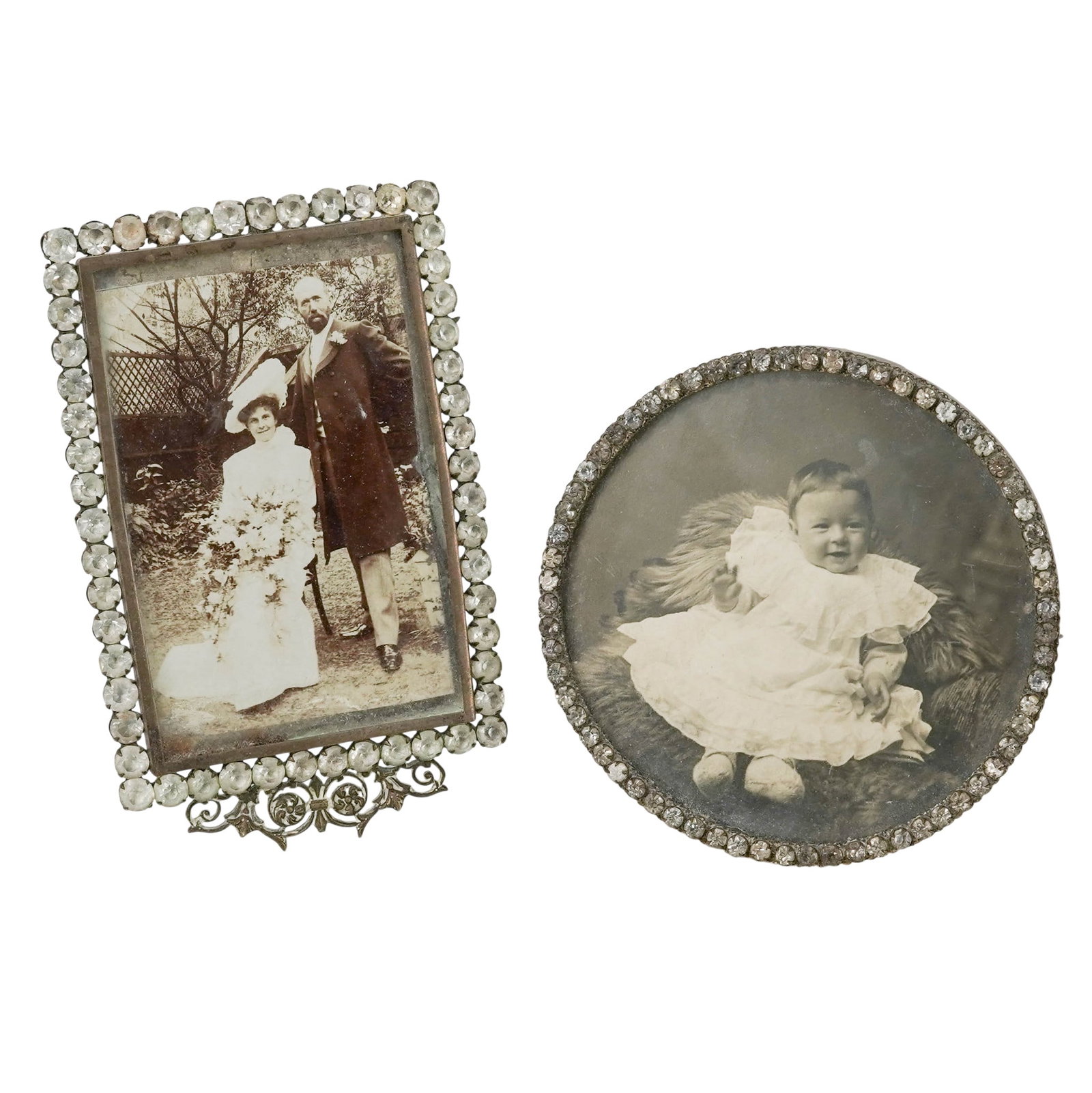 (2 pcs) Antique Bejeweled Metal Picture Frames (1 of 8)