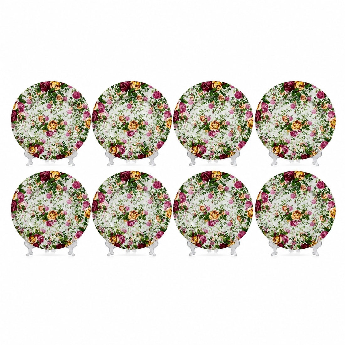 (8 pc) Royal Albert "Country Rose" Pattern Plates: (8 pc) Royal Albert "Country Rose" Pattern Plates 1960's, England 8 pc service for four (4), comprising four dinner plates and four salad/dessert plates in the Country Rose design featuring central an