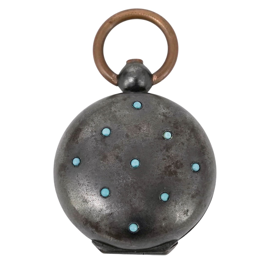 Antique Victorian Gun Metal & Turquoise Coin Holder: Antique Victorian Gun Metal & Turquoise Coin Holder Late 19th Century, England Late Victorian pocket coin holder or sovereign case crafted in gun metal and embellished with small turquoise cabochons a