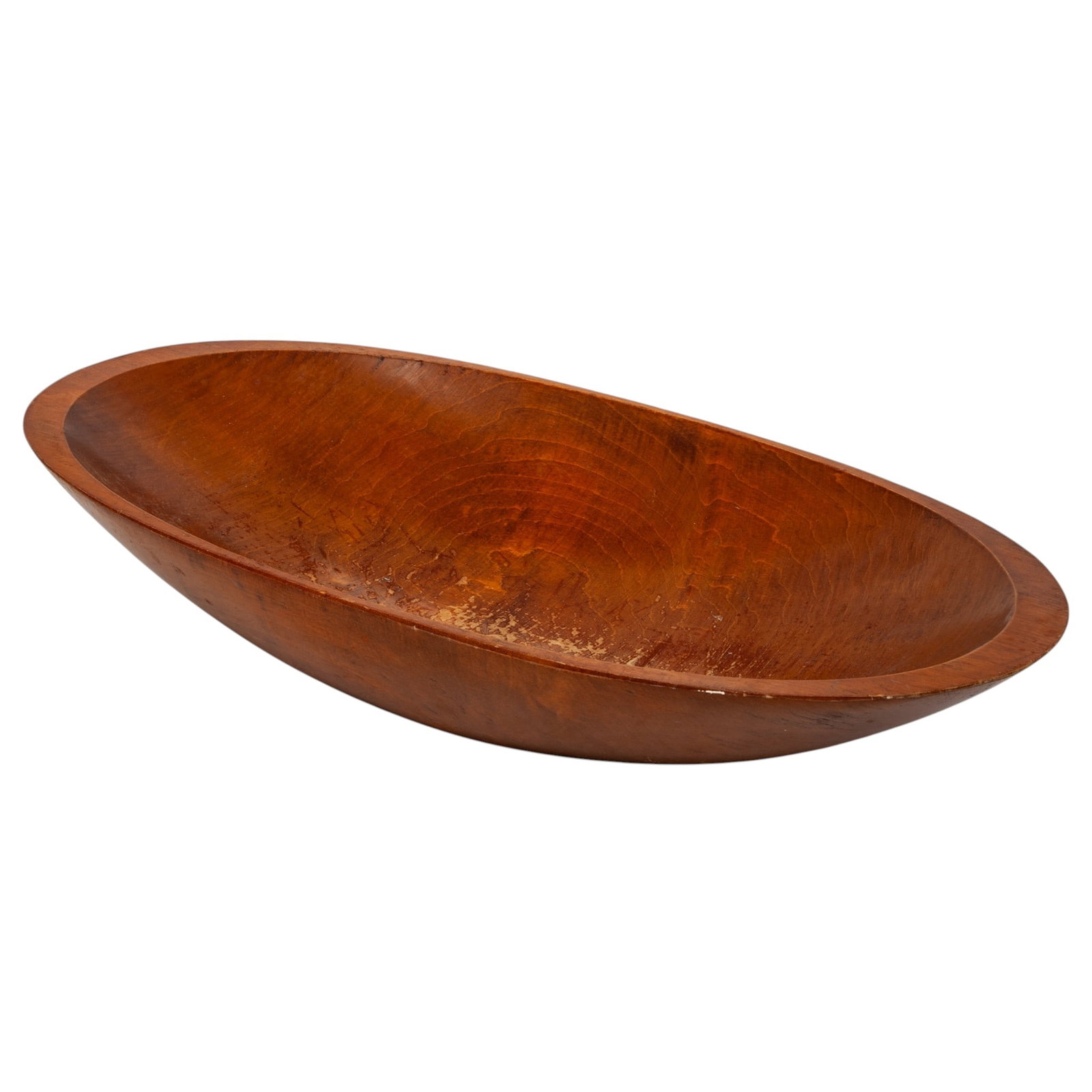 Antique Parrish Elliptical Shaped Wood Turned Bowl: Antique Parrish Elliptical Shaped Wood Turned Bowl Early 19th Century, USA Antique Parrish elliptical-shaped wood-turned bowl featuring a smoothly contoured elongated oval form with hand-turned detail