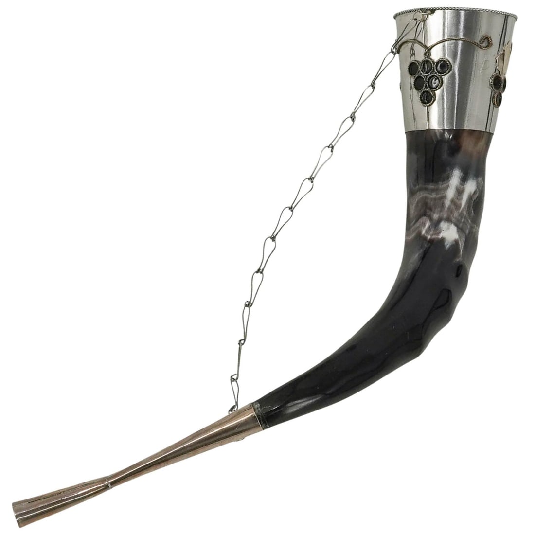 Vintage Silverplated & Horn Ceremonial Vessel: Vintage Silverplated & Horn Ceremonial Vessel 20th Cent. Caucasus region This is a traditional ceremonial drinking horn originating from the Caucasus region. Crafted from a genuine, highly polished an