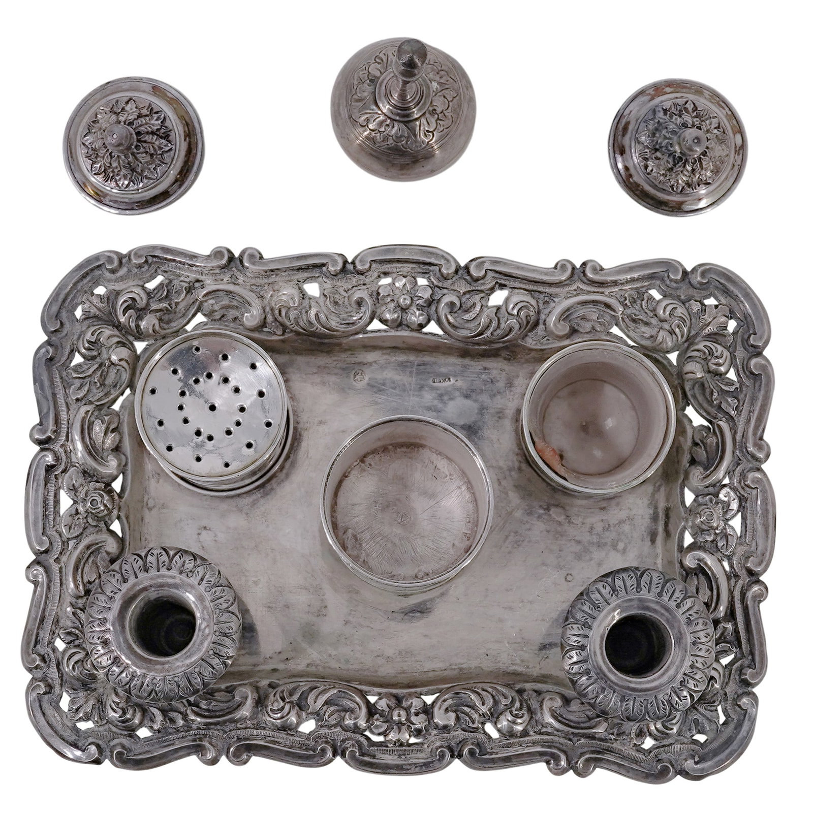 Antique Portuguese Silver Bedside Table Set - 5
