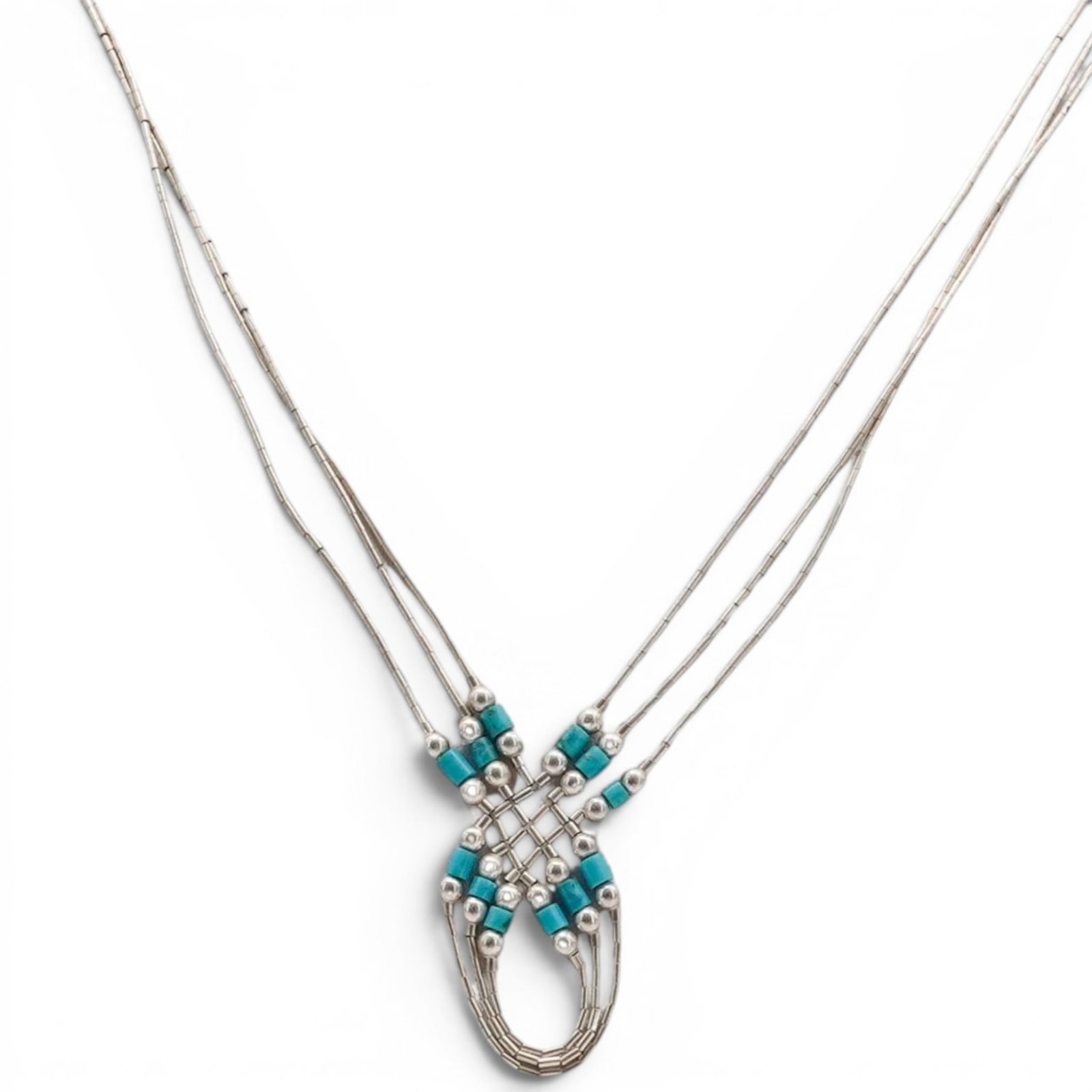 A Southwest sterling silver and turquoise heshi necklace (1 of 6)