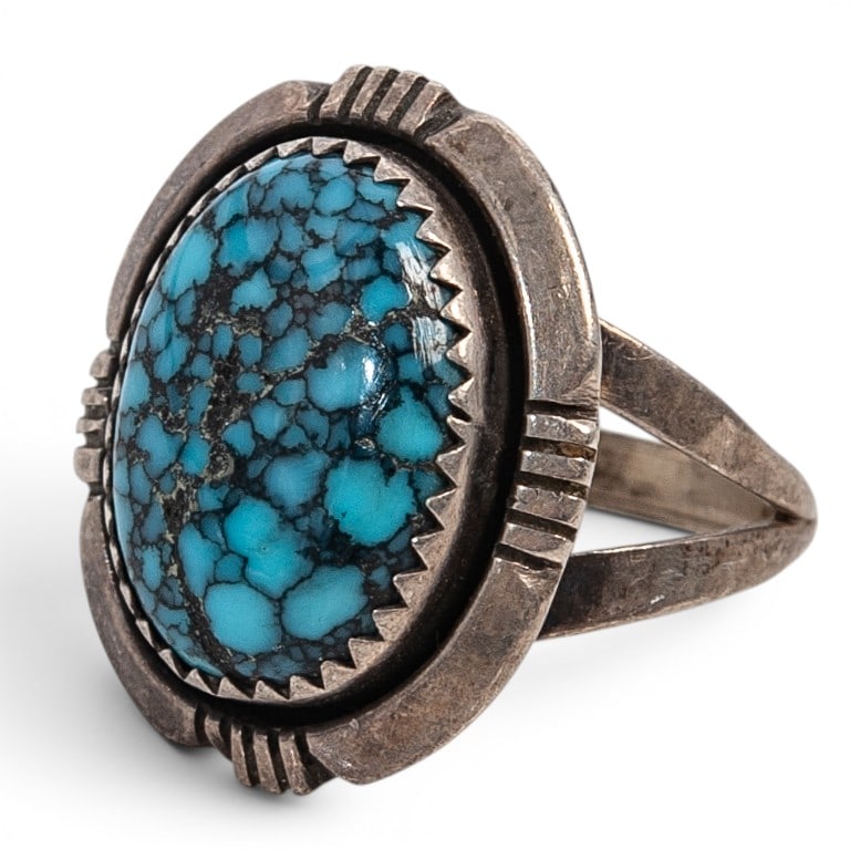 A Pauline Claw Navajo sterling silver and spiderweb turquoise ring (1 of 5)