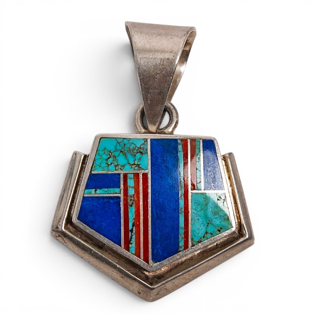 A Ray Tracey and Knifewing Segura Navajo sterling silver and multistone inlay pendant (1 of 4)