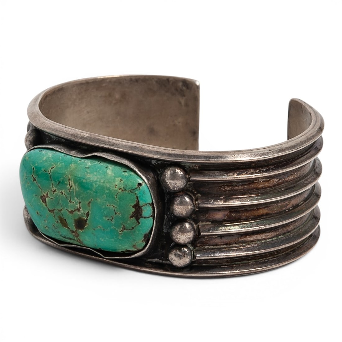 A Southwest sterling silver and turquoise cuff bracelet (1 of 6)