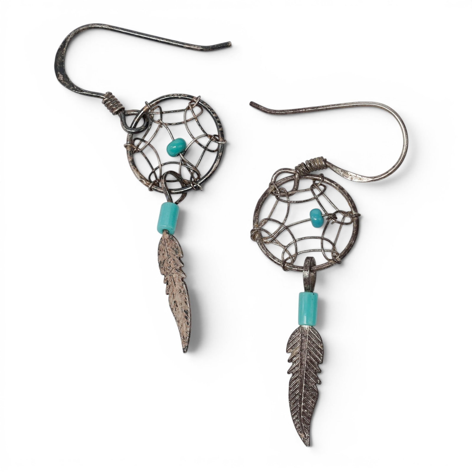 A pair of Navajo sterling silver and turquoise dreamcatcher dangle earrings (1 of 6)