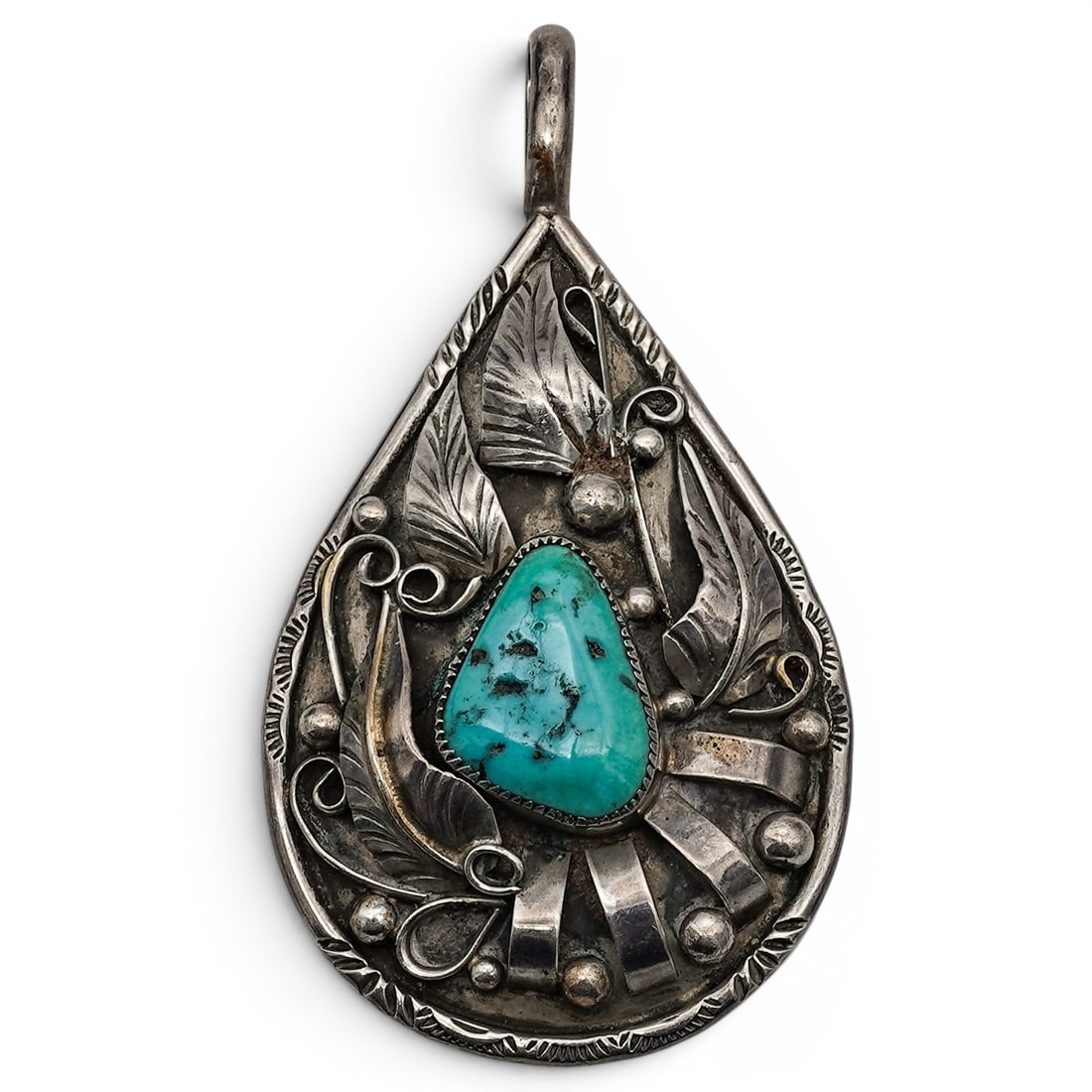 A Lee Charley Jr. Navajo sterling silver and turquoise floral pendant (1 of 4)