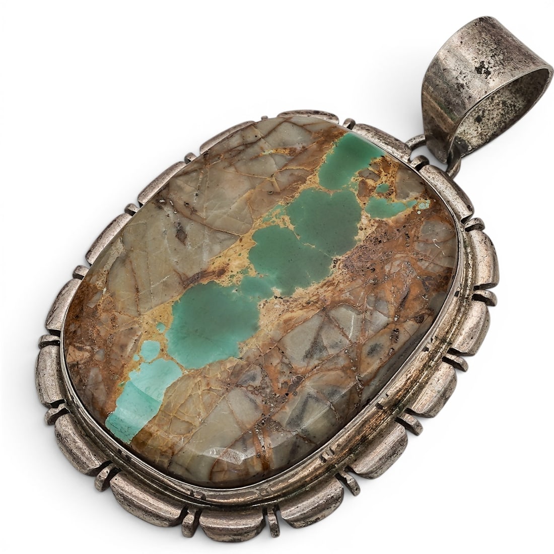 A Thomas Francisco Navajo sterling silver and Royston turquoise pendant (1 of 4)