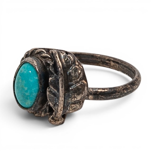 A Southwest sterling silver and turquoise feather ring (1 of 6)