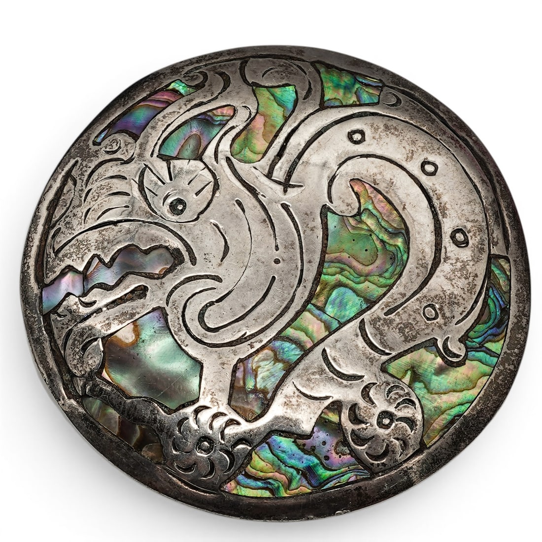 A Mexican sterling silver and abalone inlay figural brooch/ pendant (1 of 5)