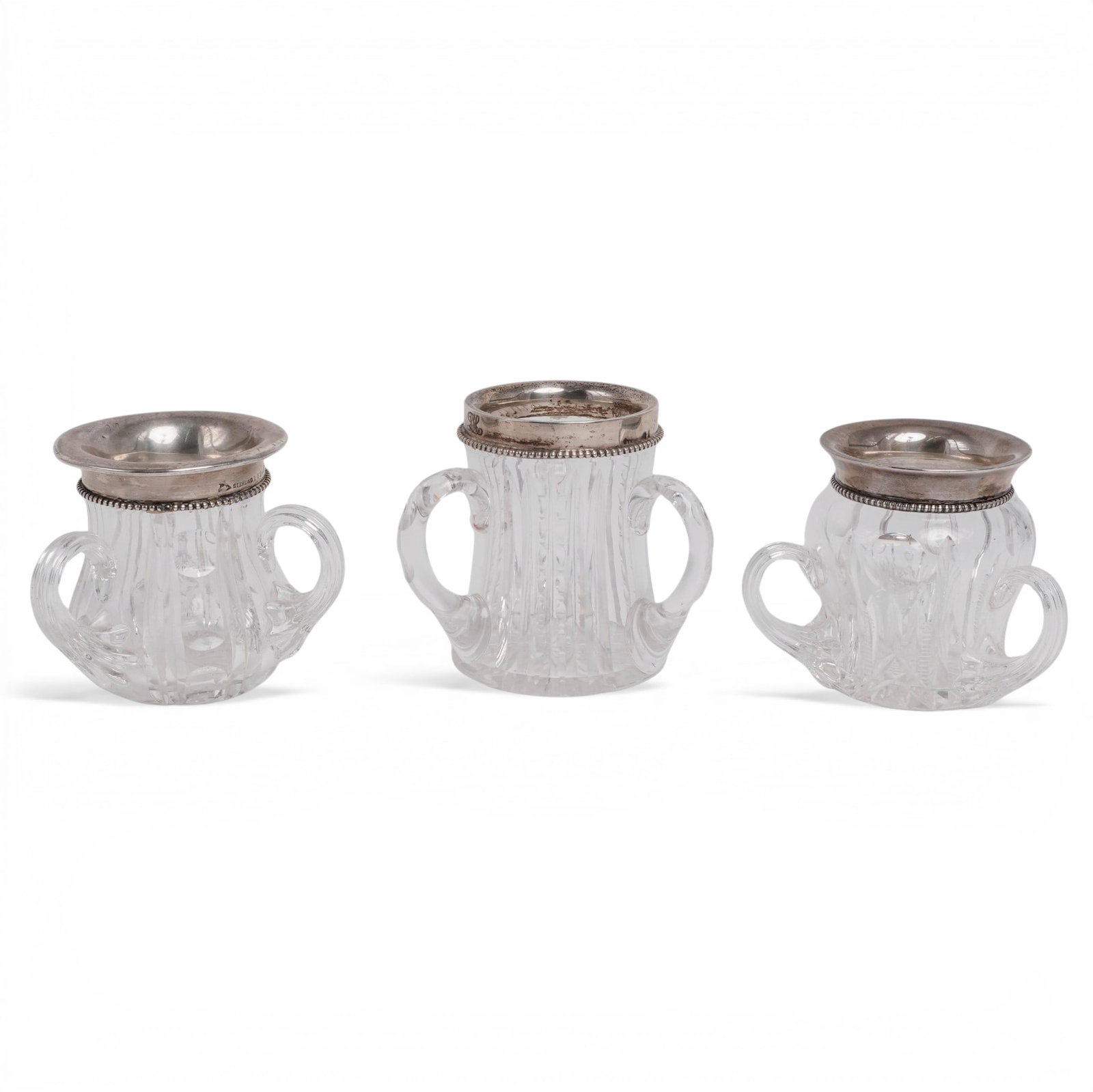 (3pc) Webster Co. & Gilbert Co. Sterling Silver Mounted Crystal Loving Cups (1 of 11)