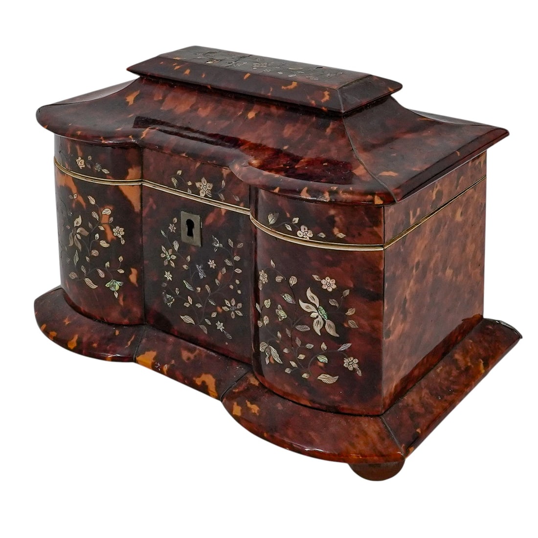 Antique English Tortoise Hued & MOP Inlaid Tea Caddy (1 of 9)