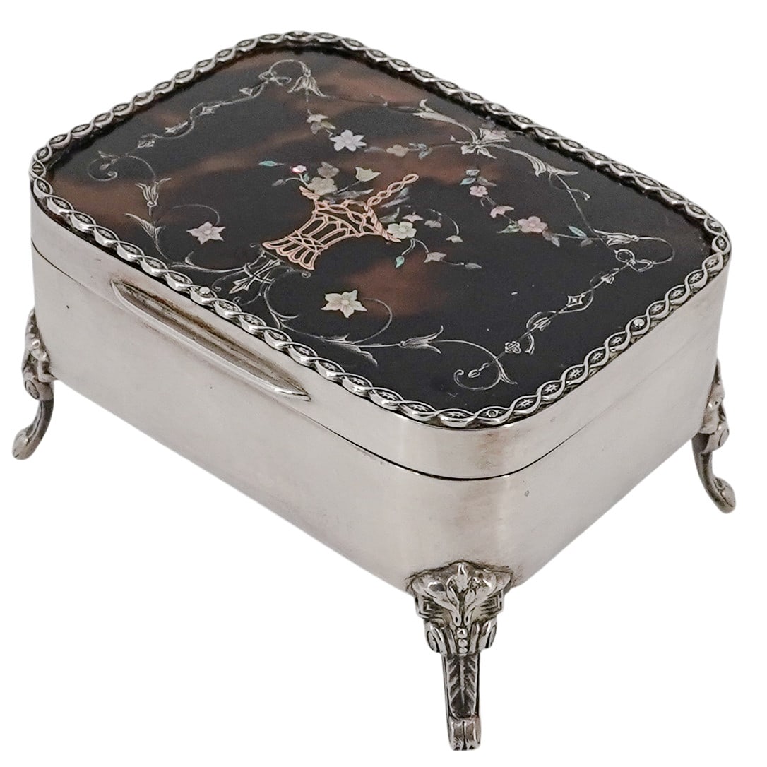William Griffiths & Sons Sterling Silver Overlay Tortoise Hued & Abalone Box (1 of 10)