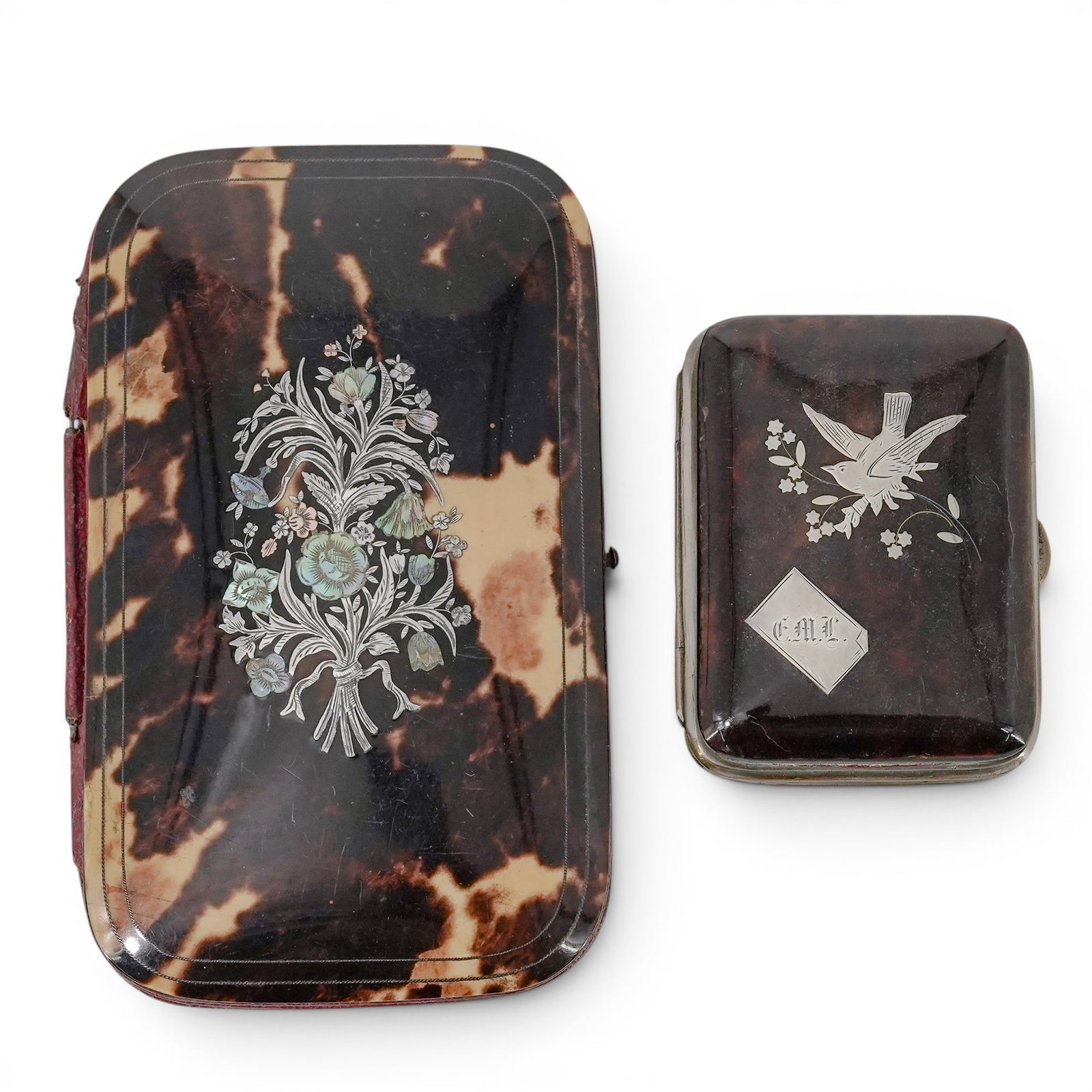 (2 pc) Antique Sterling & Tortoise Hued Coin Cases (1 of 6)