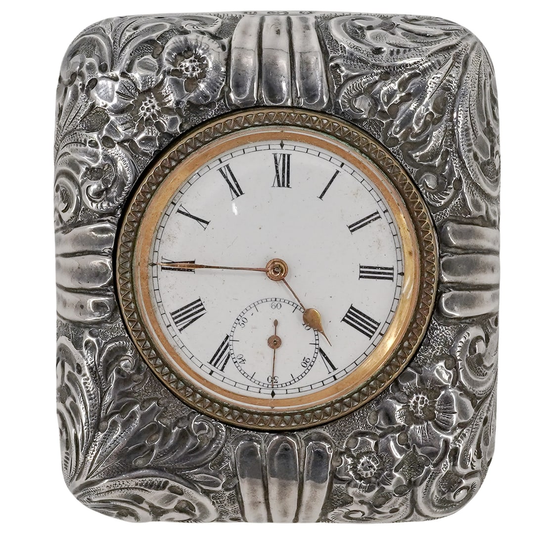 Douglas Clock Co. Sterling Silver & Brass Travel Clock (1 of 6)