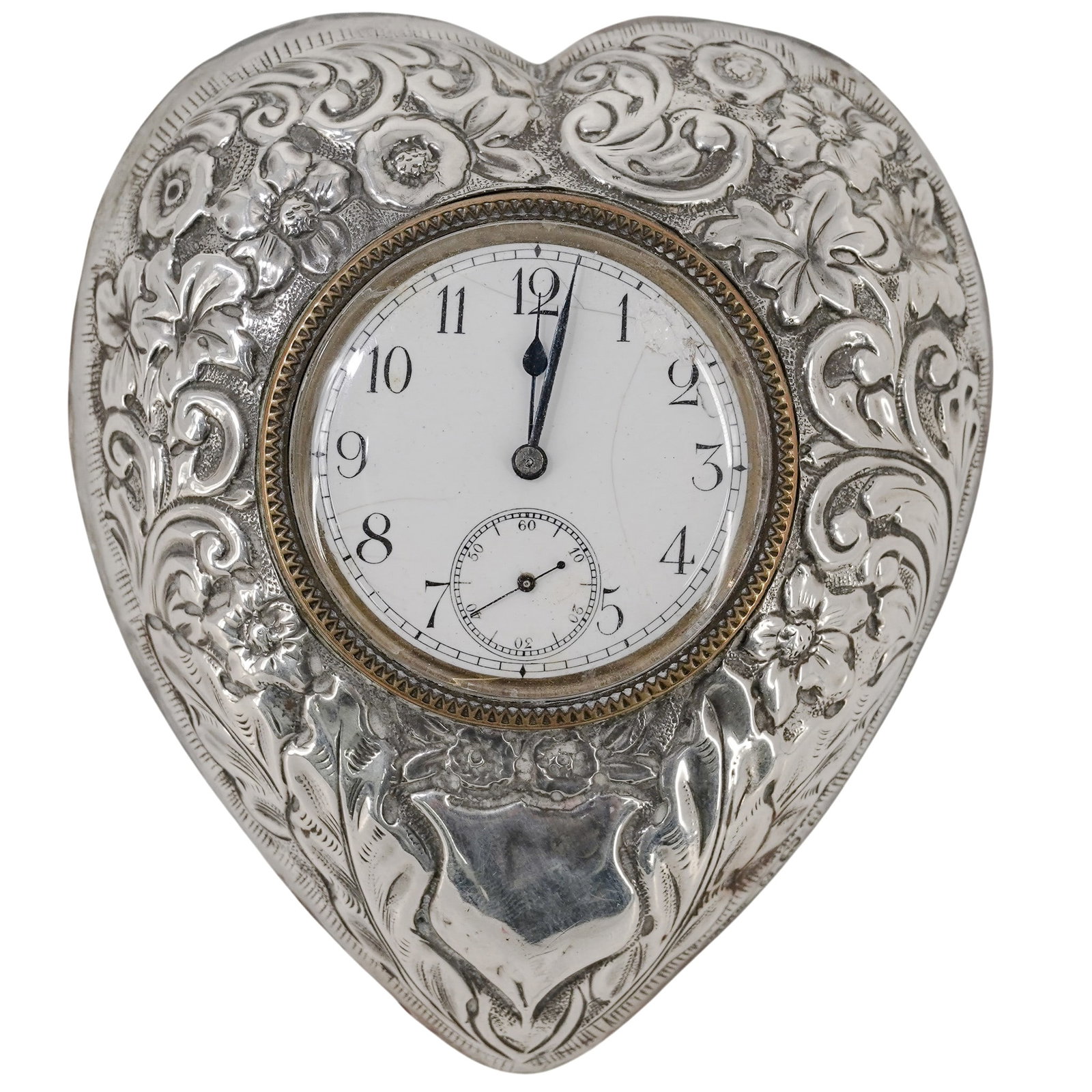 Douglas Clock Co. English Sterling Silver Heart Clock (1 of 7)