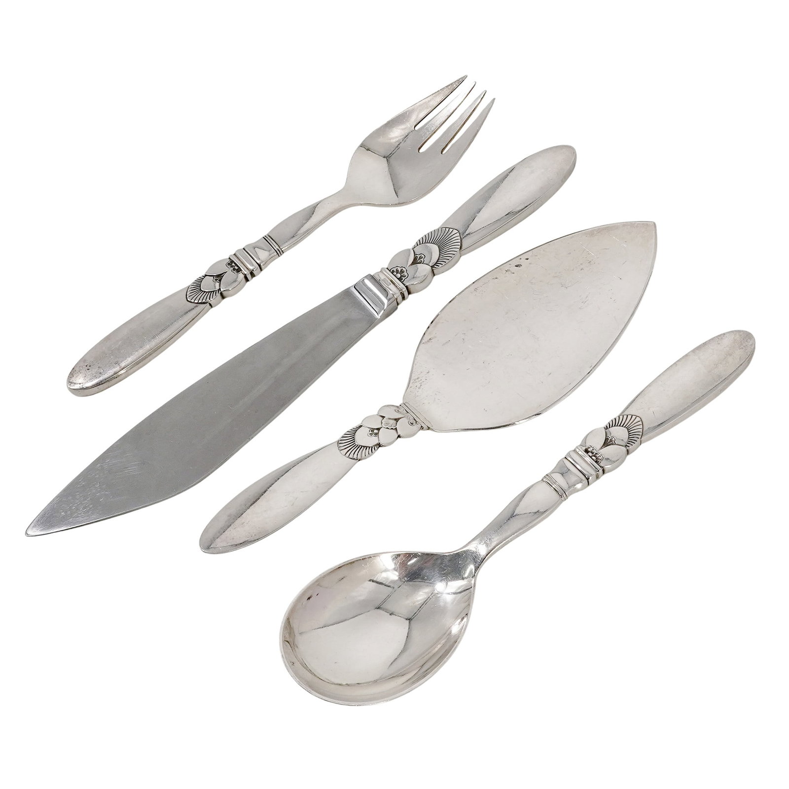 (4 pc) Georg Jensen Sterling Silver Flatware "Cactus" Pattern (1 of 5)