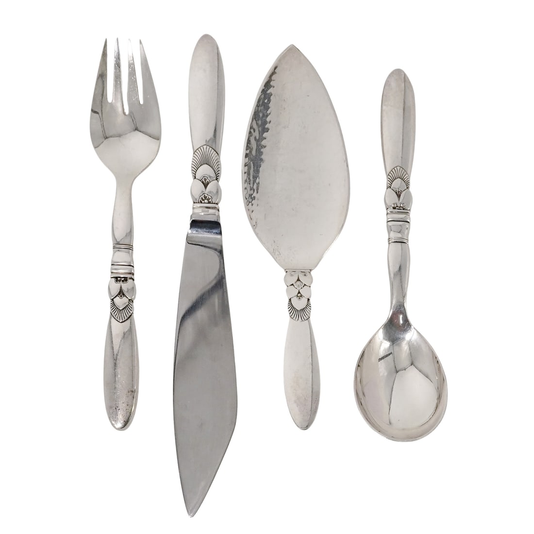 (4 pc) Georg Jensen Sterling Silver Flatware "Cactus" Pattern - 2