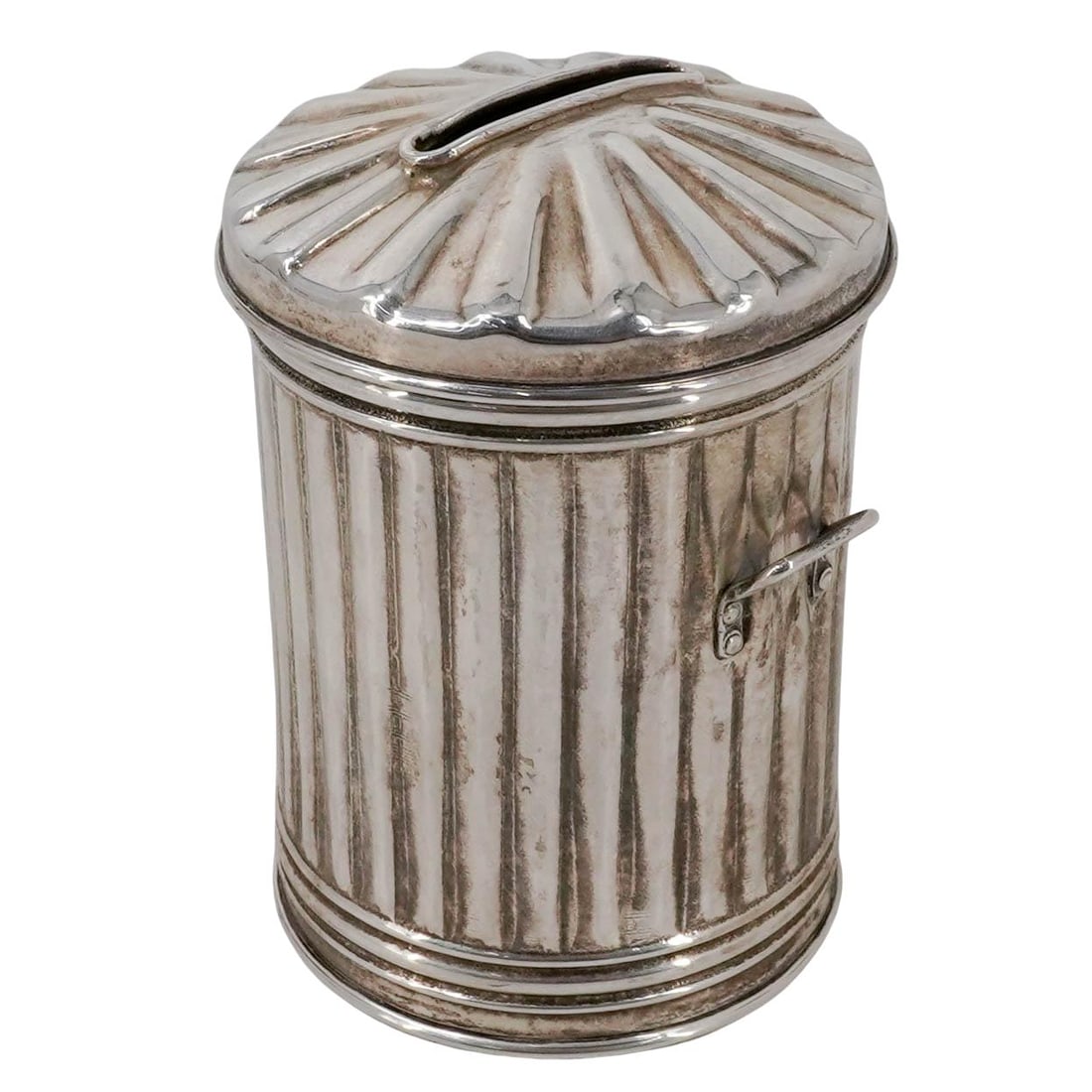 English Sterling Silver Trash Can Coin Bank (1 of 8)