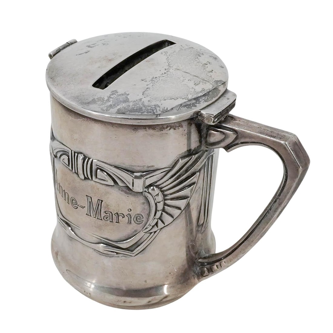 Antique German 800 Silver Lidded Tanker Coin Bank (1 of 10)