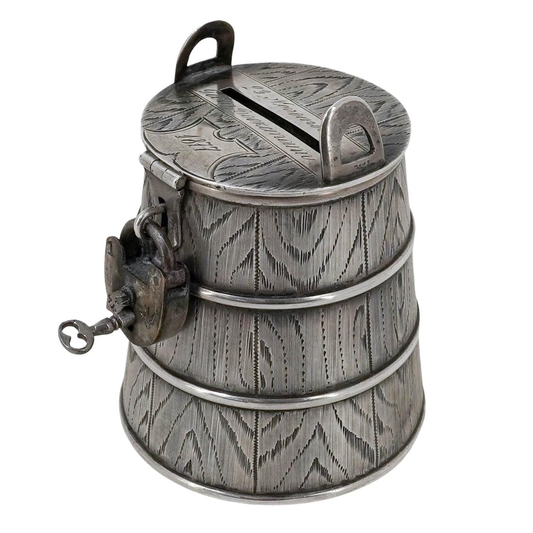 Antique 84 Russian Silver Barrel Coin Bank (1 of 8)