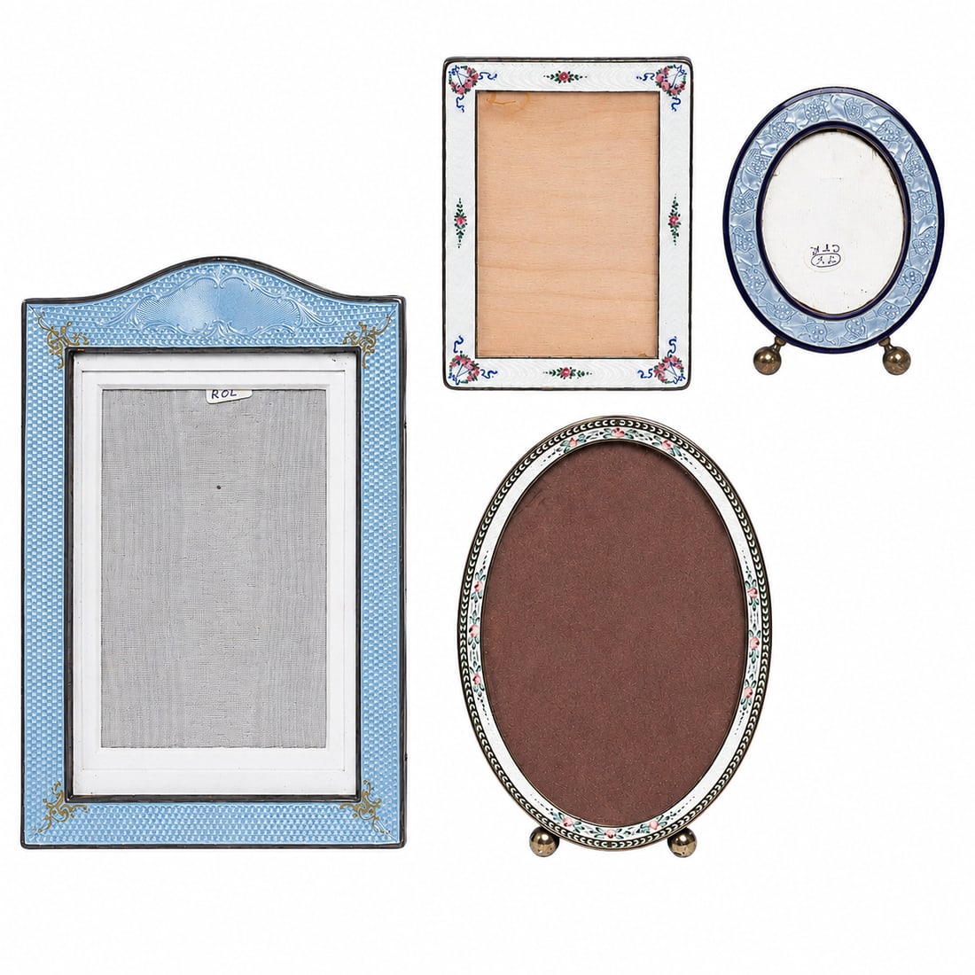 (4 pc) Antique Enamel & Sterling Silver Picture Frames (1 of 10)