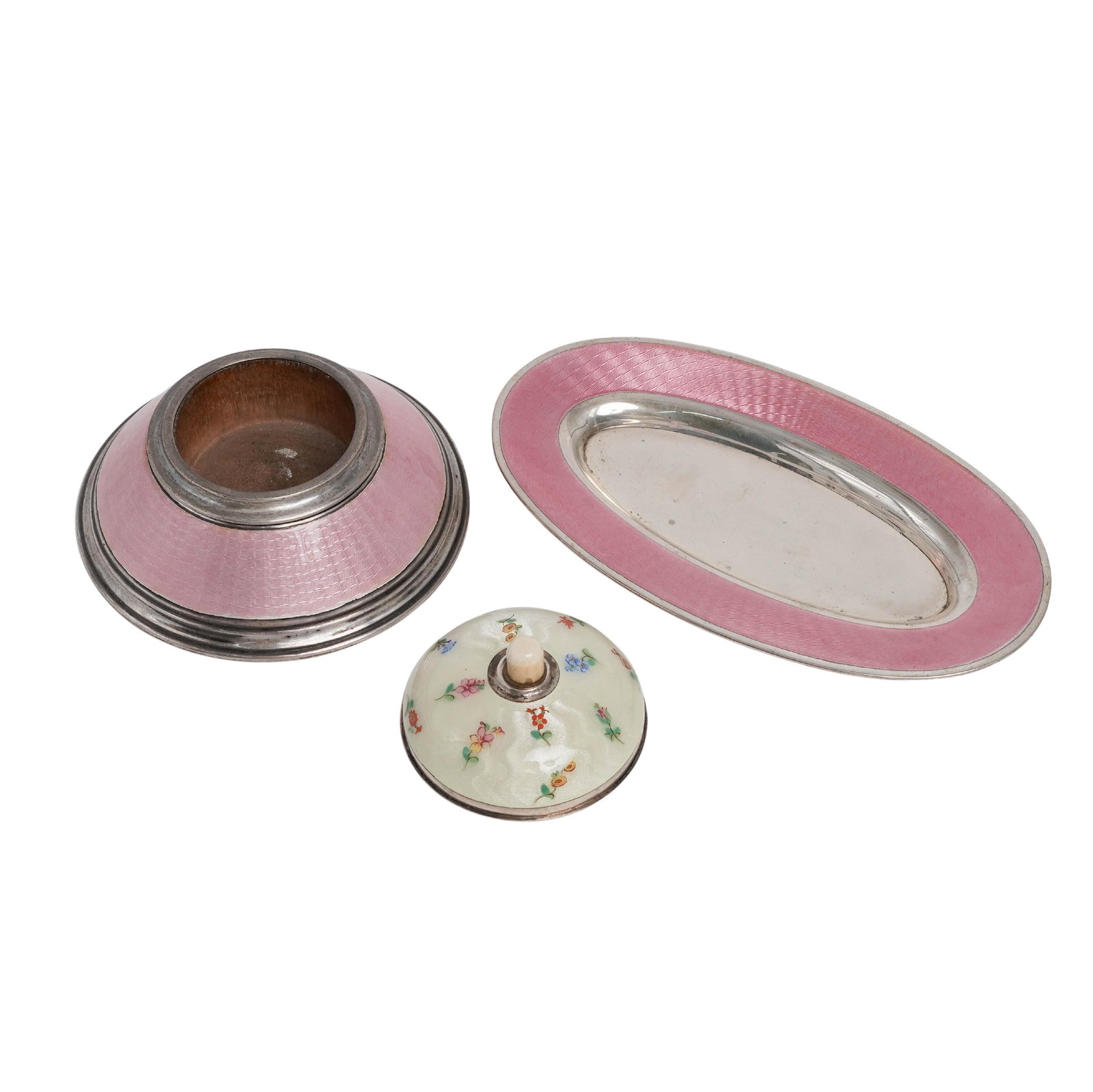 (3 pc) Antique Sterling Silver & Enamel Items (1 of 8)
