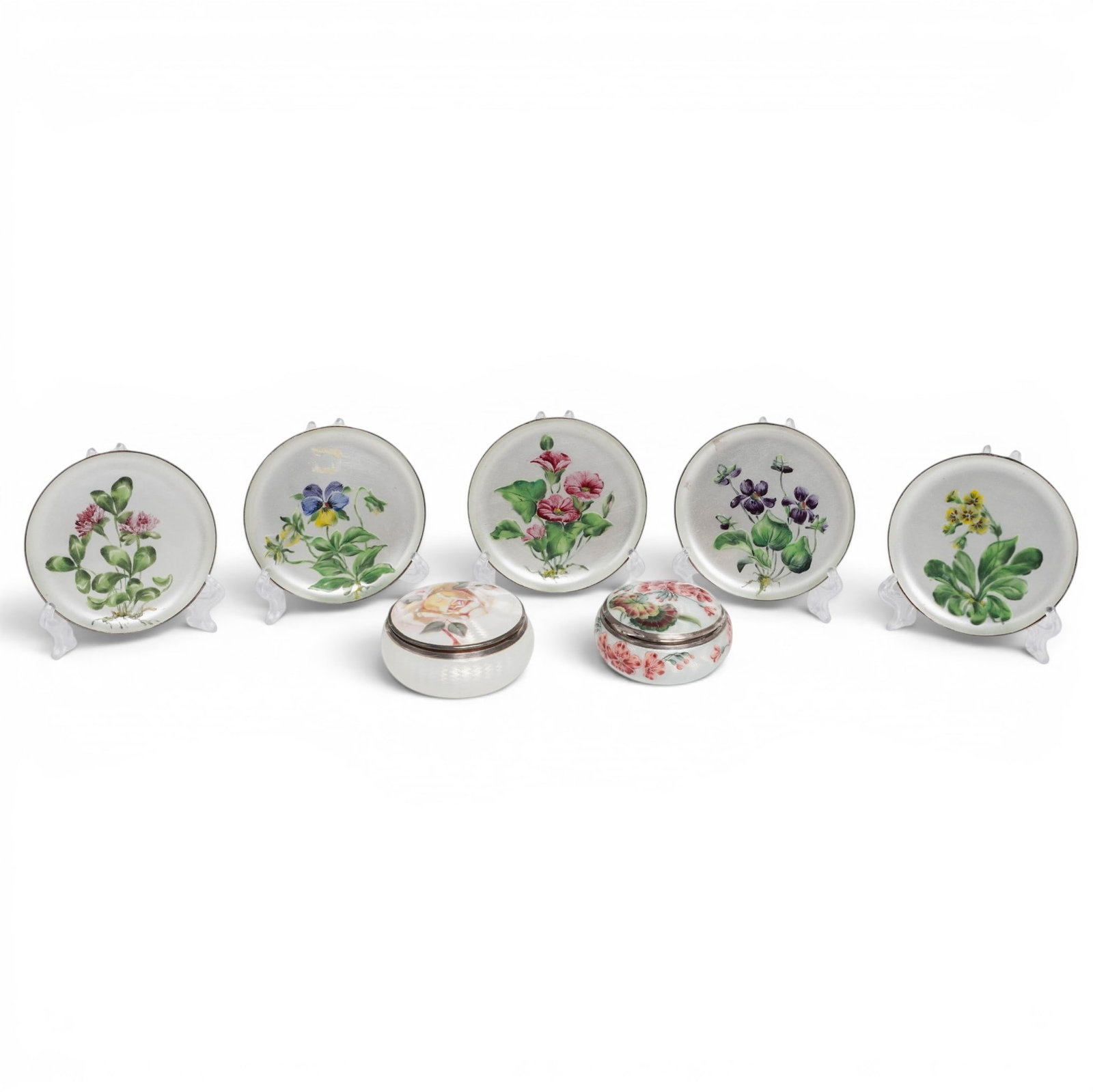 (7 pcs) Antique Sterling Silver Enameled Dishes & Boxes (1 of 12)