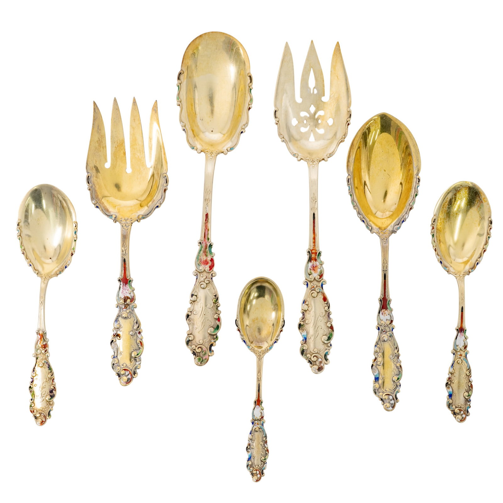 (7 pc) Art Nouveau Gorham "Luxembourg" Sterling Silver & Enamel Serving Utensils (1 of 5)