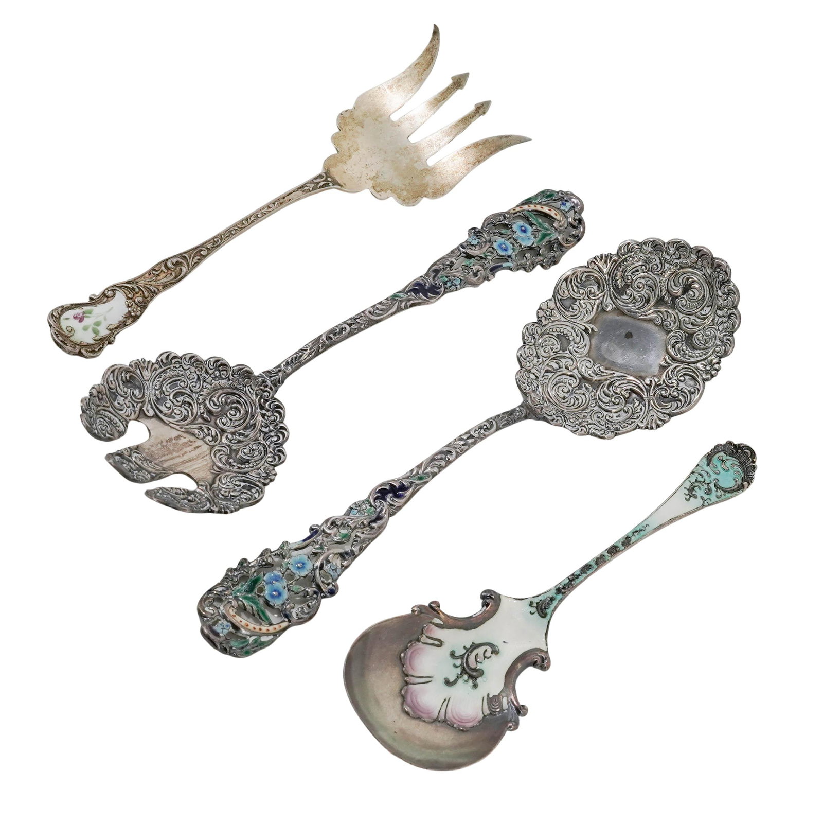 (4 pcs) American Enameled Sterling Silver Flatware (1 of 10)