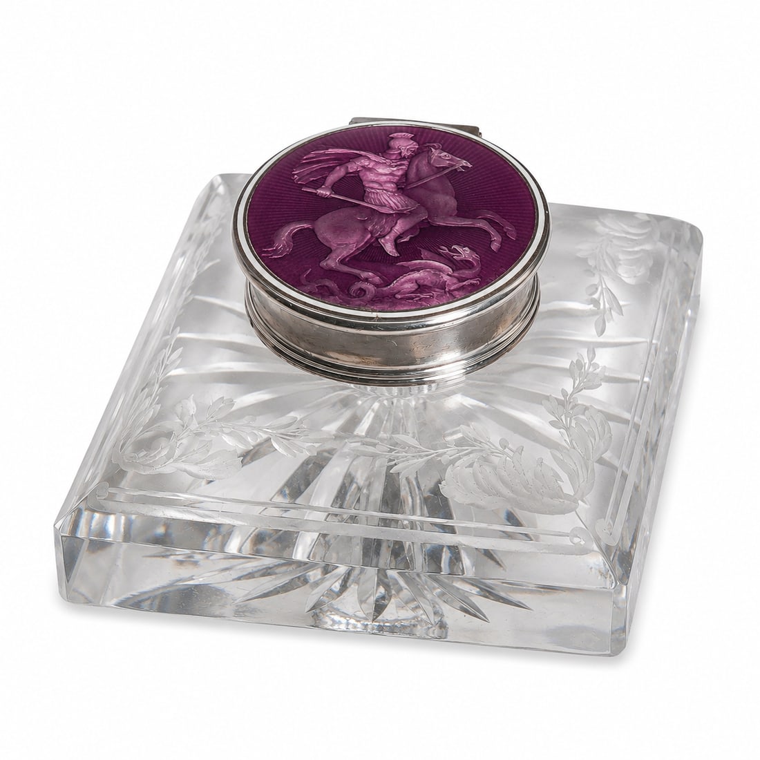 Antique Enamel and Cut Intaglio Crystal Inkwell (1 of 6)